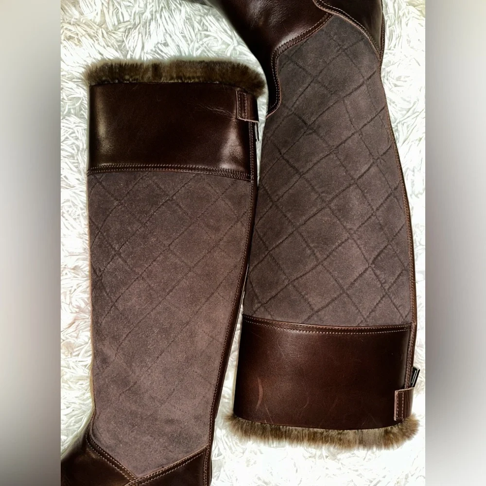 Chanel Suede & Leather Riding Boots in Espresso Brown Size 36.5
